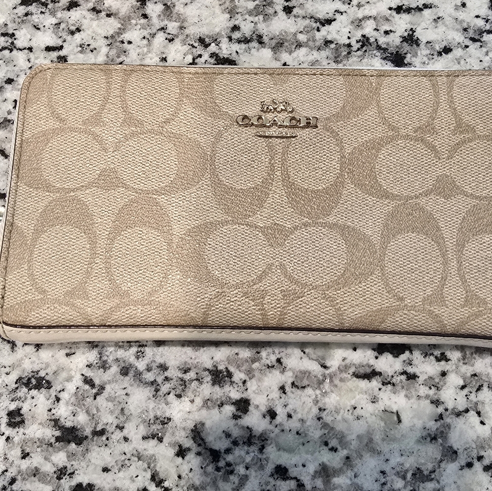Beige Coach Accordion Signature Wallet